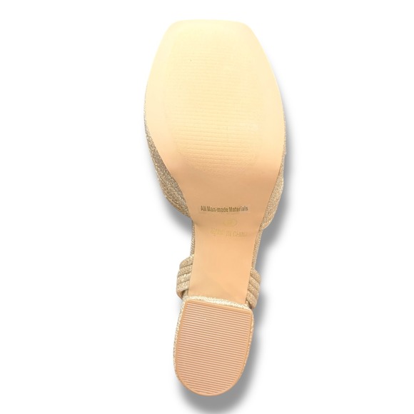 NIB GLAZE Women Sz 9 Gold Glitter Dream Strappy Platform Block Heel Sandals - Picture 9 of 15